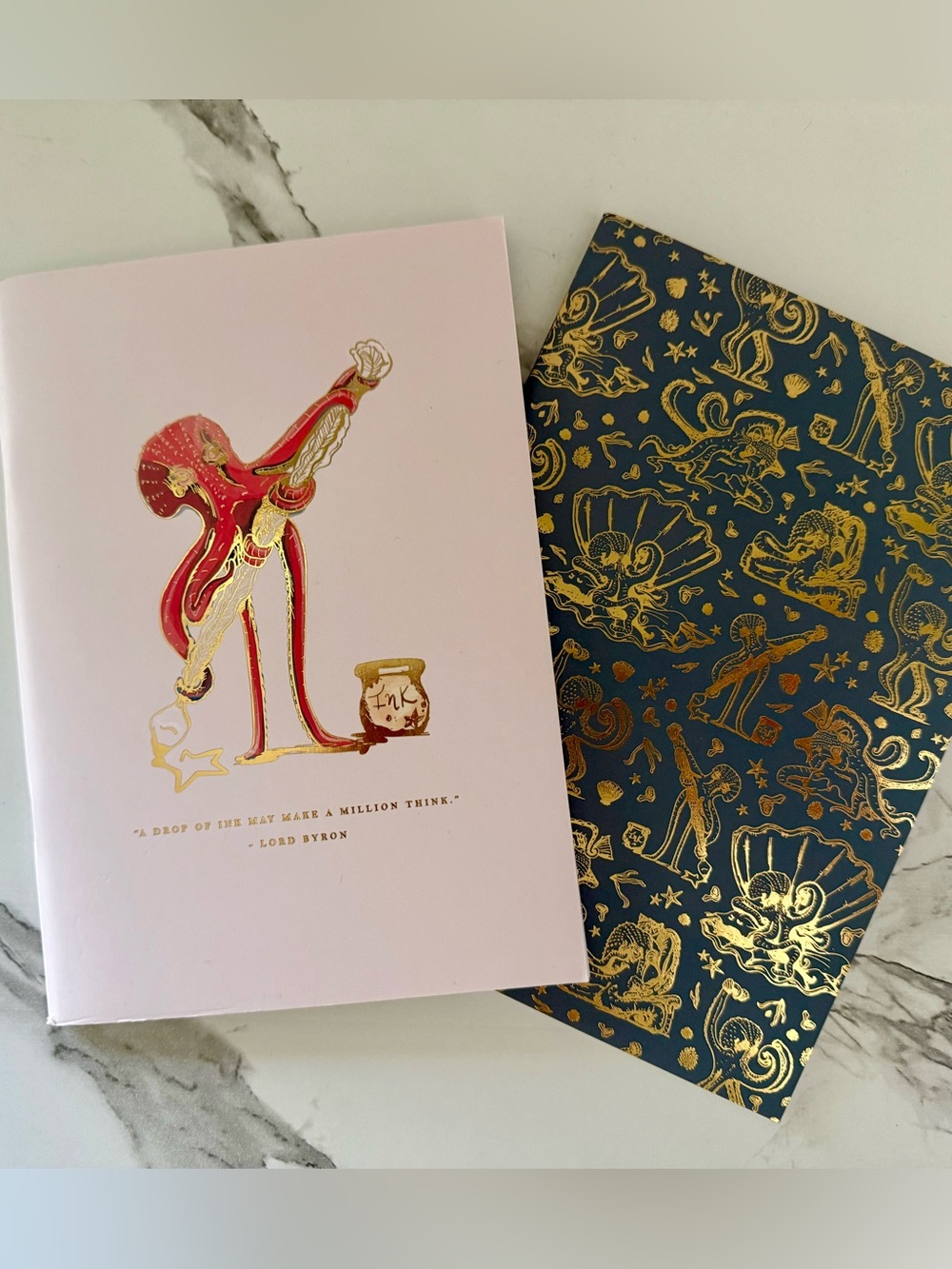 Elegant Pink and Navy Foil Art Notebooks – Gold Accent Design